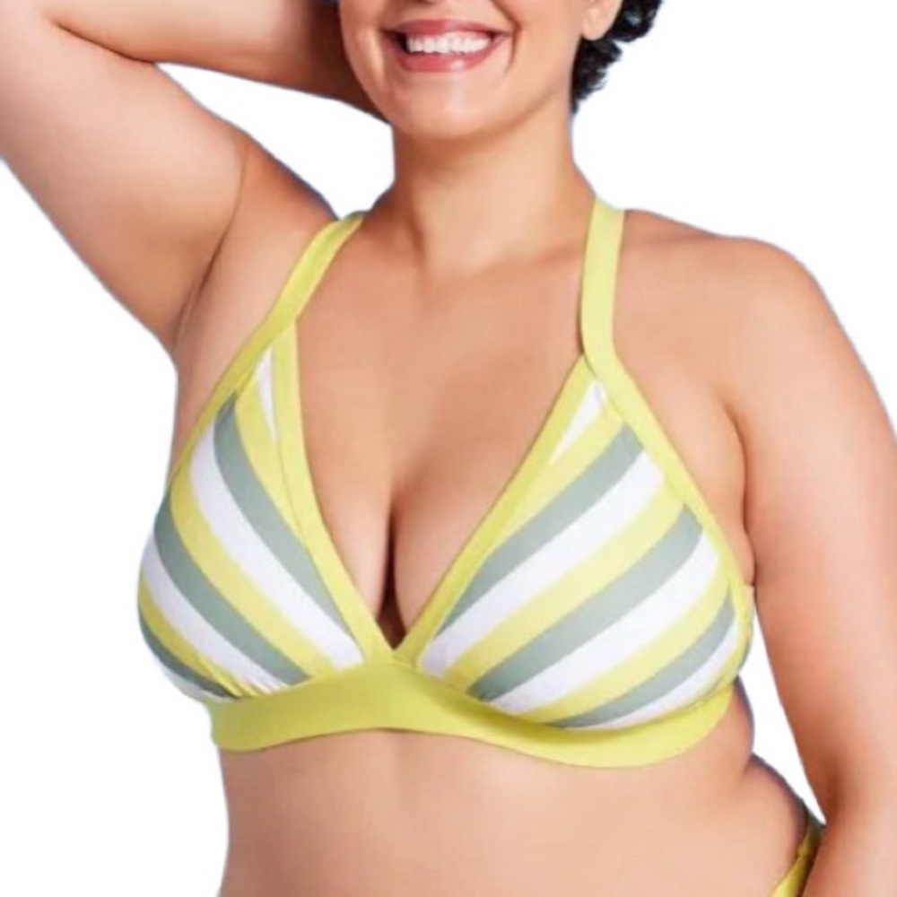 NWT Target Kona Sol Light Lime Yellow White and Grey Striped Bikini Top Size 3X